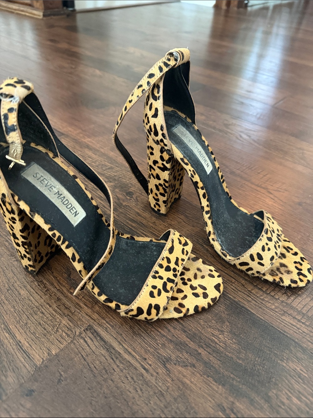 Steve Madden Leopard-Print Block Heel Sandals - Tan/Black